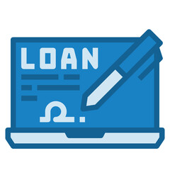 DIGITAL LOAN ICON BLUE LINE COLOR . 