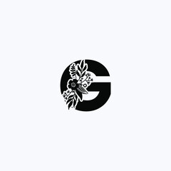 letter G leaf icon logo design concept, floral logo, icon, sign vector, vintage letter logo, classical lettering