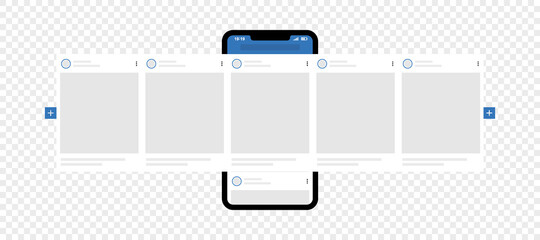 Smartphone with carousel post mockup template. Social network ads post. Carousel interface post.