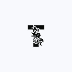 letter T leaf icon logo design concept, floral logo, icon, sign vector, vintage letter logo, classical lettering