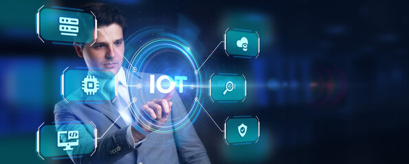 Internet of things - IOT concept. Businessman offer IOT products and solutions.