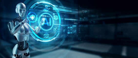 Artificial intelligence (AI), machine learning and modern computer technologies concepts. Business, Technology, Internet and network concept. 3d illustration