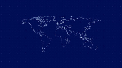 Fototapeta na wymiar Contours of the world map on a blue background with a grid of points. 3d illustration