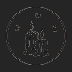 Mystic boho ritual candles symbol. Hand drawn golden gradient candles element. silhouette icon in doodle aesthetics design. Esoteric icon in circle on black background. Vector magic candles.