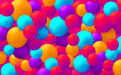 Rainbow flying spheres. Abstract composition with colorful balls. Realistic vector background