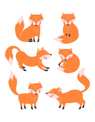set with cartoon cute foxes isolated on white