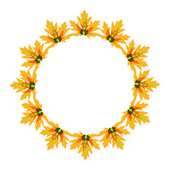 Circle pattern created from brushes based on the contour of the photo of autumn leaves.	