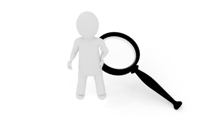 3d illustration man standing with magnification glass
