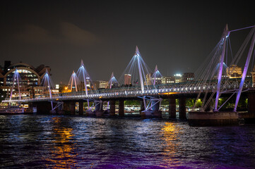 Golden Jubilee foot bridge over Thames at night