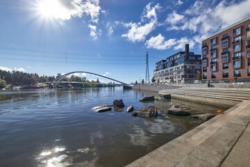 The embankment in the Kalasatama Neighborhood of Helsinki, Finland. Kalasatama neighborhood is an amazing example of the gentrification of the old port area.