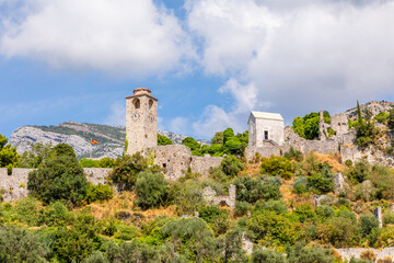 Fototapeta na wymiar Watch tower among the ruins of Old Bar, Montenegro