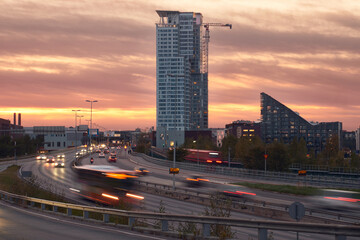 The East highway on the summer evening in Kalasatama neighborhood of Helsinki, Finland.