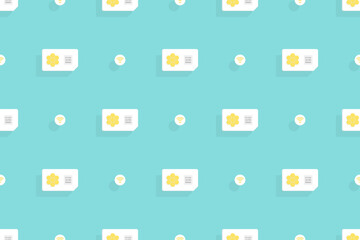 Background on the theme of mobile communications and the Internet. Seamless pattern from sim cards.