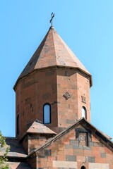 Fototapeta na wymiar Armenia, Khor Virap, September 2021. Tower and dome of the Church of the Most Holy Theotokos in the monastery.