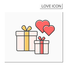 Presents color icon. Surprise for beloved person. Two gifts for special occasions. Love concept. Isolated vector illustration
