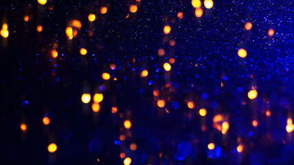 Fototapeta na wymiar Dark abstract Christmas background. Bright colored blurred lights, bokeh. Neon glow, snowflakes.