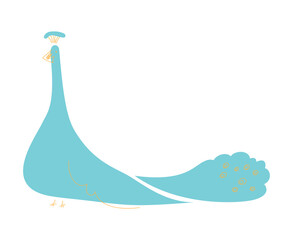 Cute peacock character on white. Asian animal wildlife