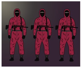 Vector of red ninja character with fire. red ninja logo armed with fire. © Yudo