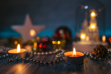 christmas lights and candles, decoration, blur, bokeh