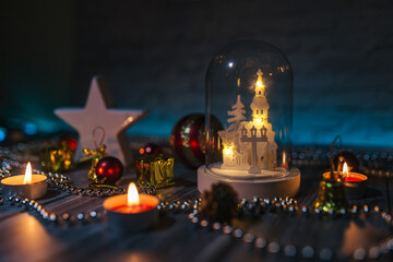 christmas night, lights and candles, decoration