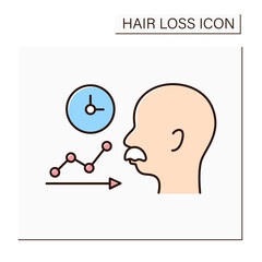 Hair loss color icon. Balding due to age. Old man loses hair and is bald.Alopecia concept. Isolated vector illustration