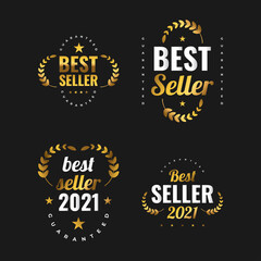 Elegant Best Seller Badge Design in White and Gold Style. Certified product. Quality Badge or Emblem