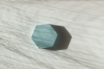 Empty round pastel blue platform podium on white background with natural light and shadows. Mock up...