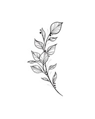 Branch with leaves on white background illustration. Doodle style. Design icon, print, logo, poster, symbol, decor,, card. 