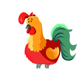 the rooster crowing above the alarm clock rings in the morning. isolated on white background