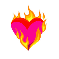 red heart symbol on fire. symbol of burning love, affection, and romance. isolated on white background
