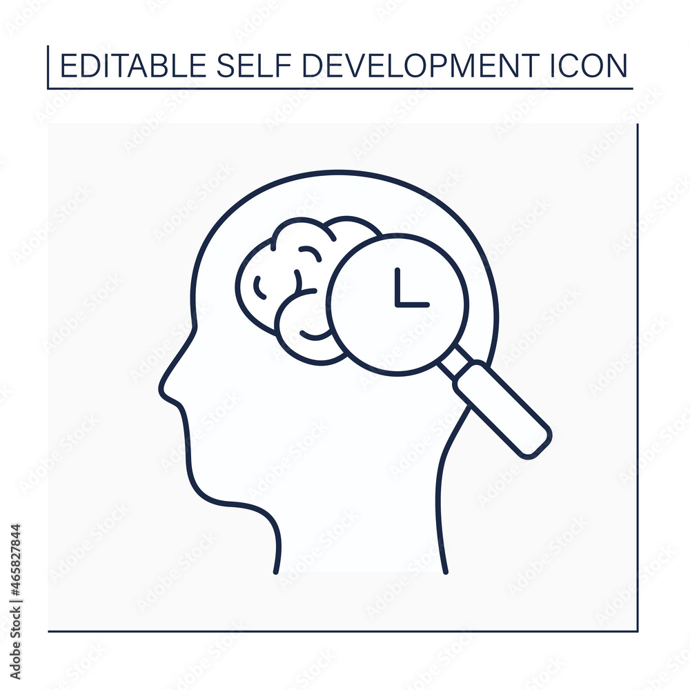 Poster self-discovery line icon. process of gaining knowledge. understanding of your abilities, character, 