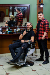Fototapeta na wymiar a favorite desire. dye hair and give new shape. male hairdresser salon. barber professional master. making new hairstyle. man get trendy haircut. fashionable hairdo for real men. beauty and fashion