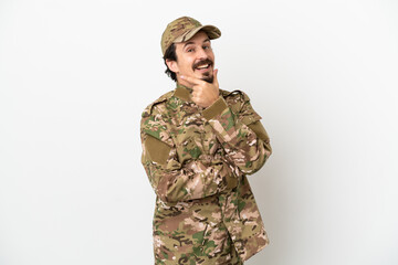 Soldier man isolated on white background smiling