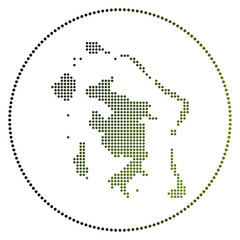 Bora Bora digital badge. Dotted style map of Bora Bora in circle. Tech icon of the island with gradiented dots. Superb vector illustration.