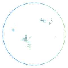 Obraz premium Seychelles digital badge. Dotted style map of Seychelles in a circle. Tech icon of the island with gradient dots. Appealing vector illustration.