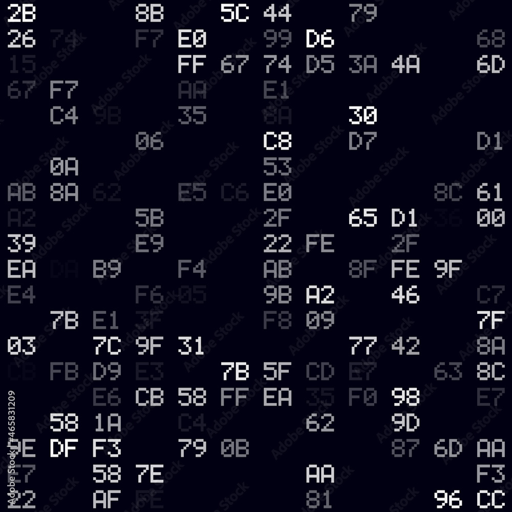 Poster matrix background. white sparse hexadecimal pairs background. small sized seamless pattern. attracti