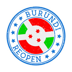 Burundi Reopening Stamp. Round badge of country with flag of Burundi. Reopening after lock-down sign. Vector illustration.