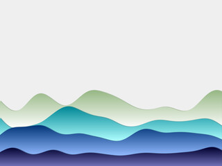 Abstract mountains background with curved layers in yellow, green, and blue colors. Papercut style hills in a vibrant vector illustration.