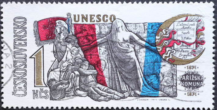 Czechoslovakia Circa 1971: A postage stamp printed in Czechoslovakia showing a symbol World fight against racial discrimination. UNESCO Anniversaries