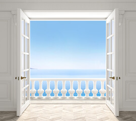 Classic wall of white wood panels sea interior