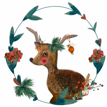 New Year's wreath with a fawn