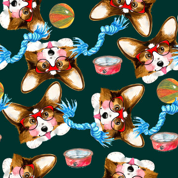 Corgi pattern seamless with toys