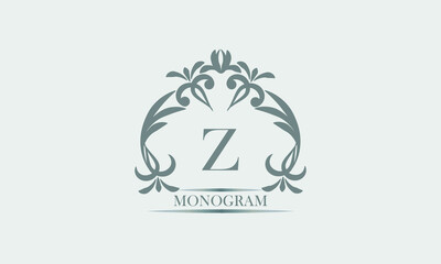 Graceful monogram in gray tones with the inscription and the letter Z. Exquisite sign, logo of a restaurant, boutique, hotel, business