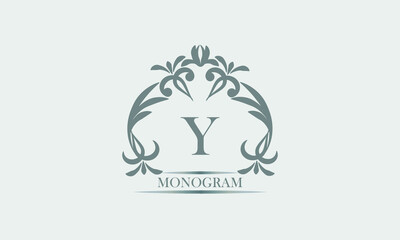 Obraz premium Graceful monogram in gray tones with the inscription and the letter Y. Exquisite sign, logo of a restaurant, boutique, hotel, business