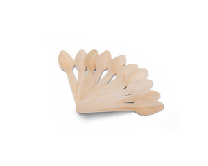 Eco-friendly wooden disposable cutlery. Spoons on white background