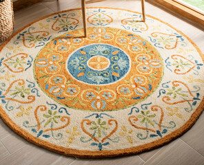 Modern multicolour rounded living area floor rugs interior rug texture design.