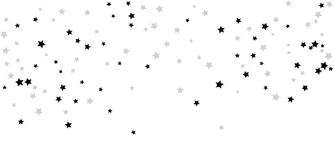 Silver star confetti. Falling stars on a white background. Illustration of flying shining stars. Decorative element. Suitable for your design, postcards, invitations, gift, vip.