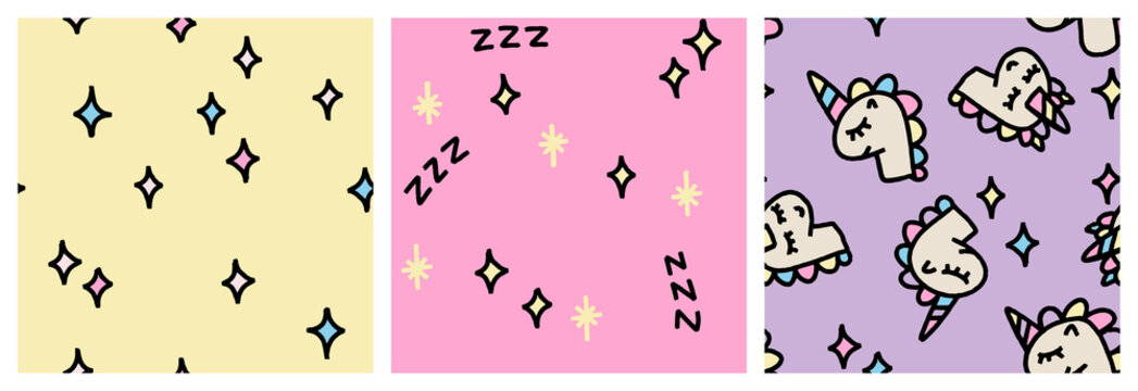 Sleepy unicorn seamless pattern for baby or toddler kid pajama print or bedding textile.