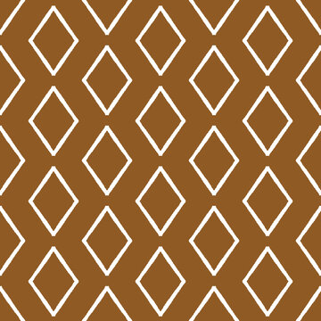 Minimal diamond berber carpet pattern repeat in brown ochre and white. Hand drawn seamless vector illustration print design. Great for home wear, carpets and ethnic boho projects. Surface pattern