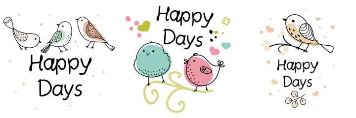 Colorful hand-drawn little bird on a white background.